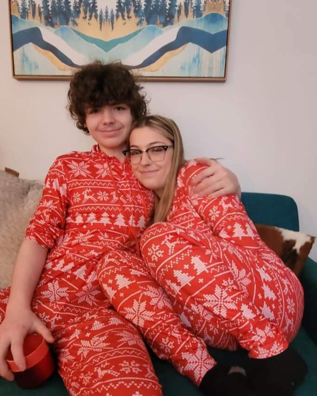 Drake and Jayme in matching pajamas